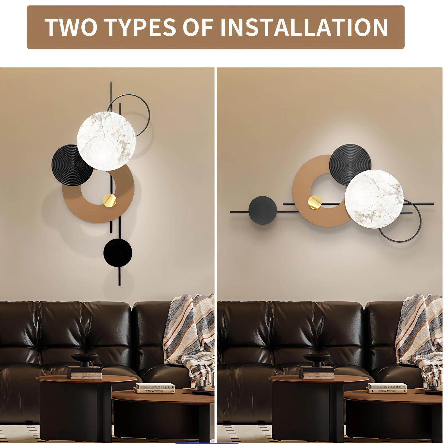 Brown with marble effect metal Wall art