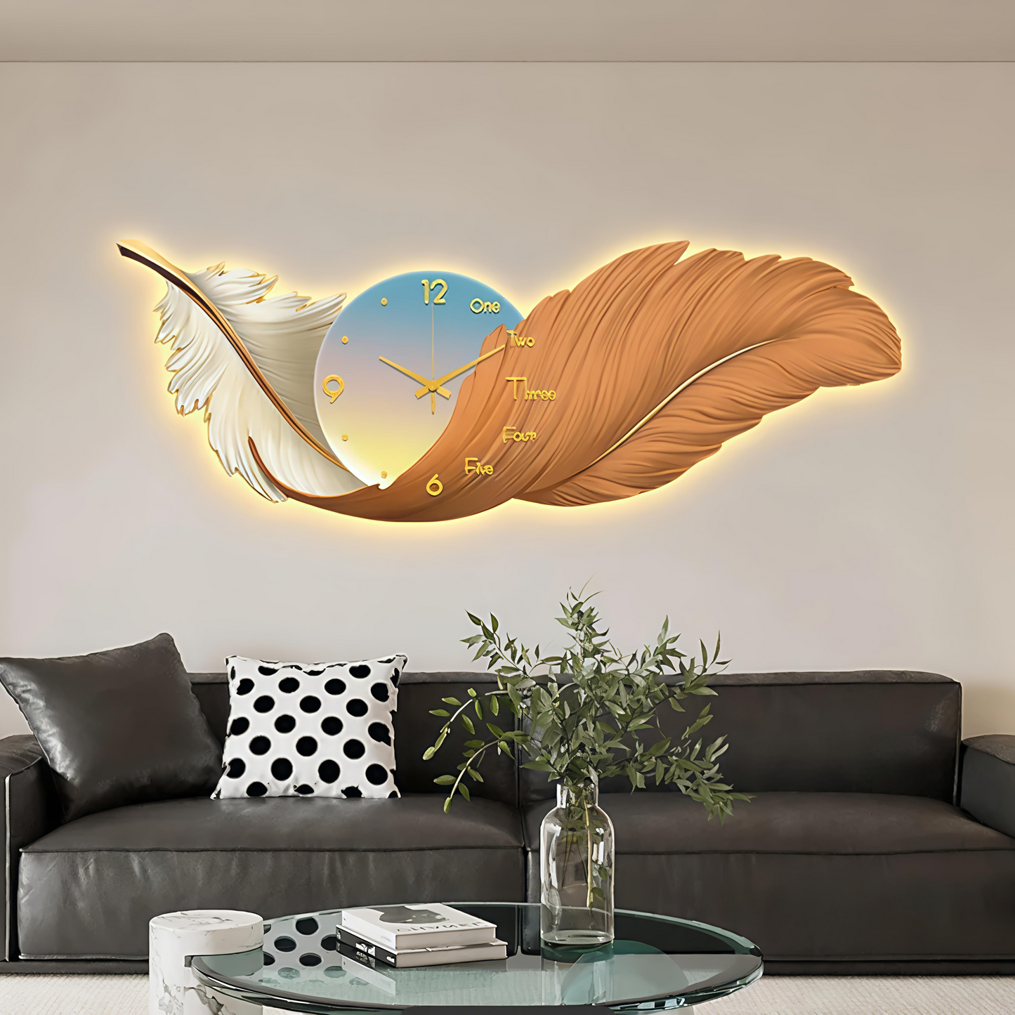 Feather with crystal Wall clock with LED
