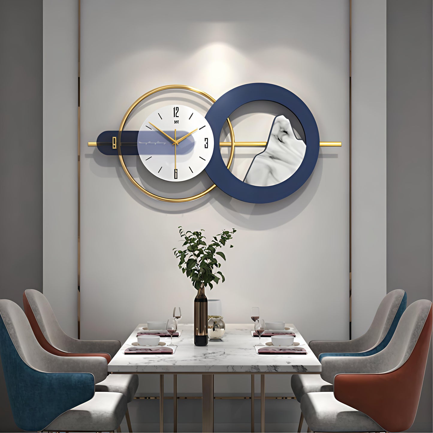 Blue with gold metal wall clock imported