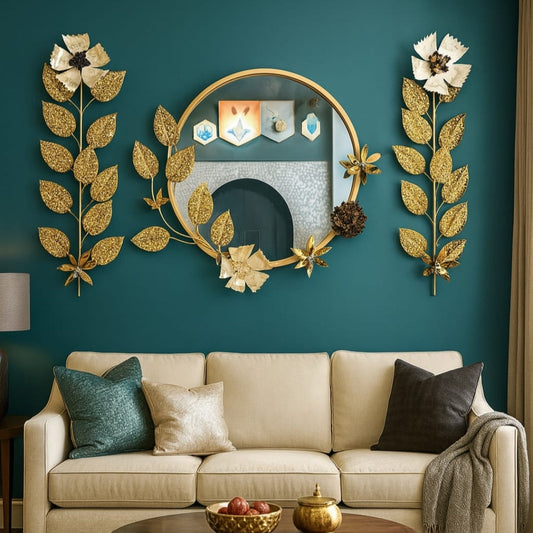 Leafy steam with designer mirror- set of 3