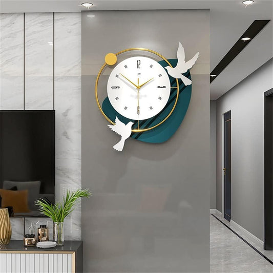 White bird with teal Green colour metal wall clock