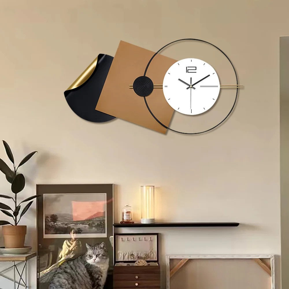 Black, Brown & White Abstract Metal Wall Clock