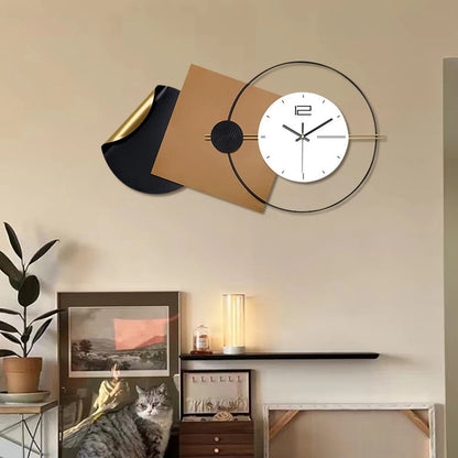 Black, Brown & White Abstract Metal Wall Clock